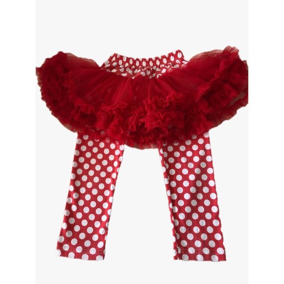 Unbranded Red Leggings with White Polka Dots 3 Layer Red TUTU Size 120 (5T) - Picture 3 of 8